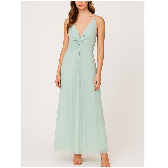 Topshop Mint Green Silver Polka Dot Twist Front Maxi Dress Women’s Size 6 - Picture 1 of 10